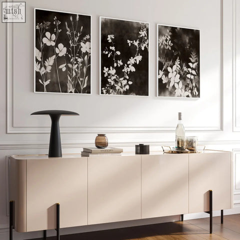 Cream-colored sideboard with sleek minimalist design and black legs perfect for living room wall decor setup