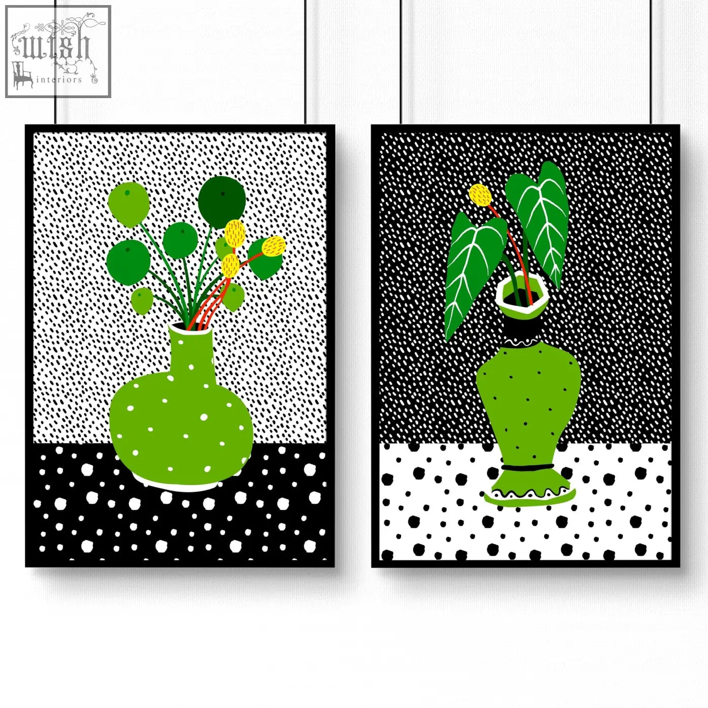 Green ceramic vase with dotted pattern and scalloped base featured in art in the kitchen wall art poster prints