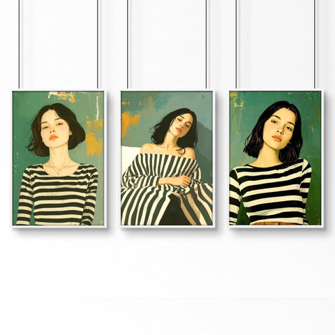Art Print For Living Room | Set of 3 Boho Women Wall art Prints
