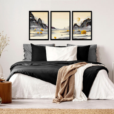 Art prints Japanese for bedroom | set of 3 wall art prints