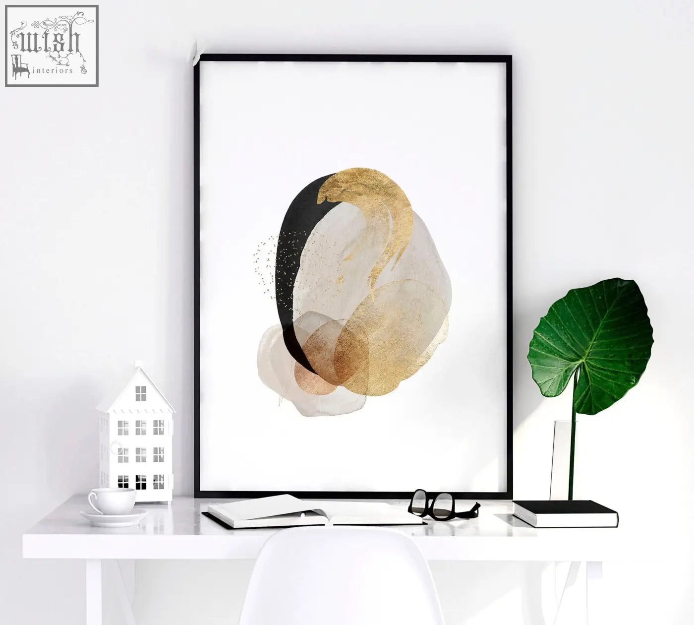 Black and gold abstract art print in sleek black frame perfect for modern bedroom wall art prints set of 3
