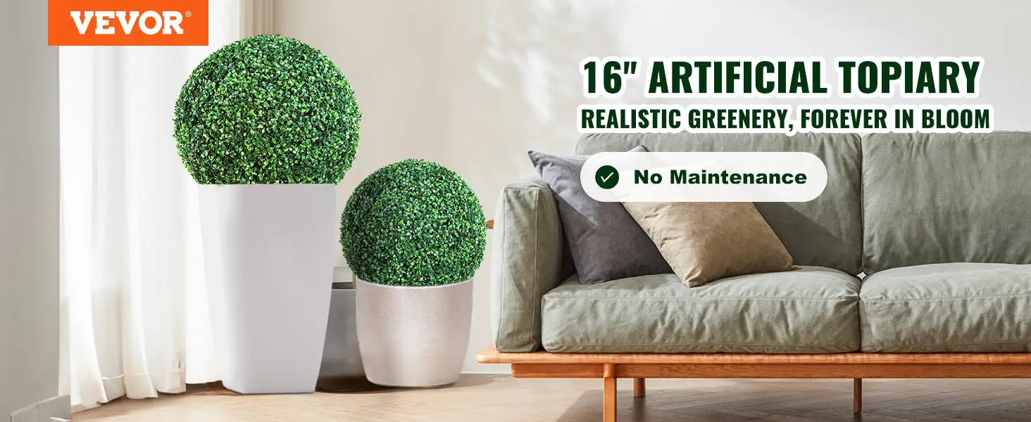 VEVOR Artificial Topiaries Boxwood Trees 16/20’’ Tall 2Pcs Ball-Shape Faux Topiaries Plant All-year Green Feaux Plant