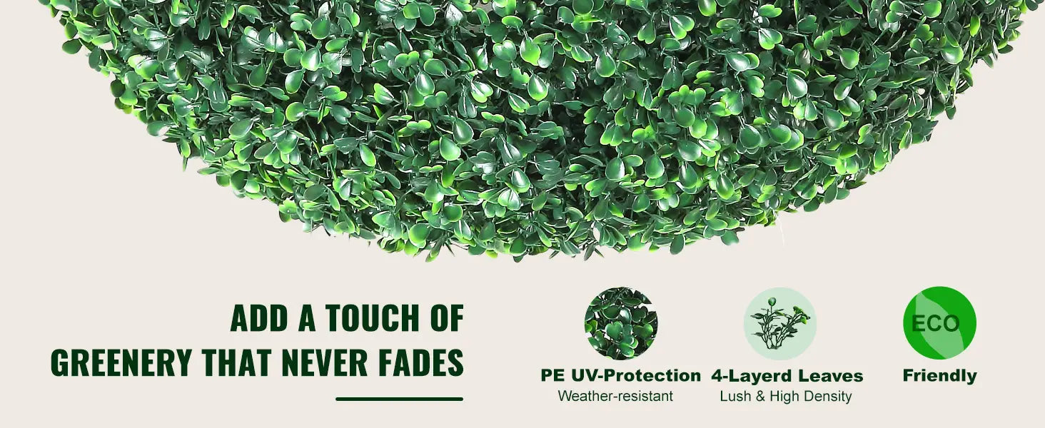 VEVOR Artificial Topiaries Boxwood Trees 16/20’’ Tall 2Pcs Ball-Shape Faux Topiaries Plant All-year Green Feaux Plant