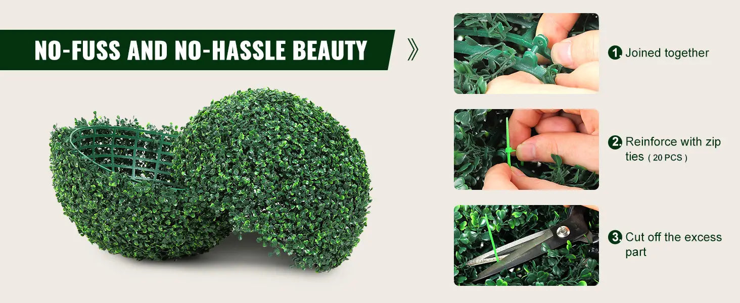 VEVOR Artificial Topiaries Boxwood Trees 16/20’’ Tall 2Pcs Ball-Shape Faux Topiaries Plant All-year Green Feaux Plant