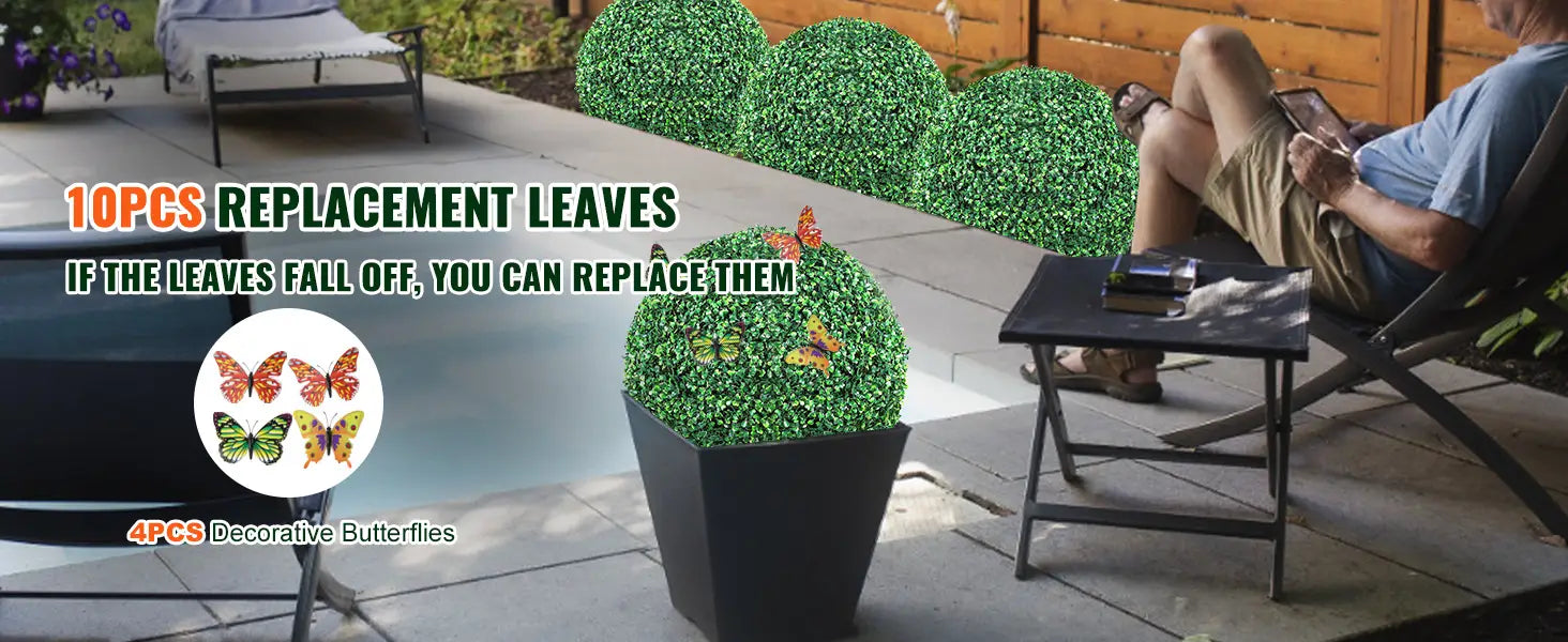 VEVOR Artificial Topiaries Boxwood Trees 16/20’’ Tall 2Pcs Ball-Shape Faux Topiaries Plant All-year Green Feaux Plant