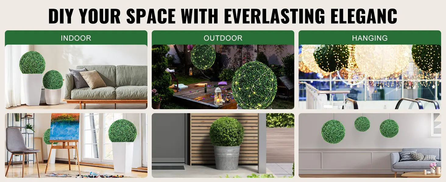 VEVOR Artificial Topiaries Boxwood Trees 16/20’’ Tall 2Pcs Ball-Shape Faux Topiaries Plant All-year Green Feaux Plant