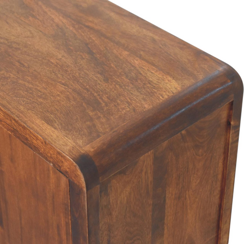 Rich brown artisan furniture aspen sideboard made of solid mango wood with smooth polished finish and visible grain patterns