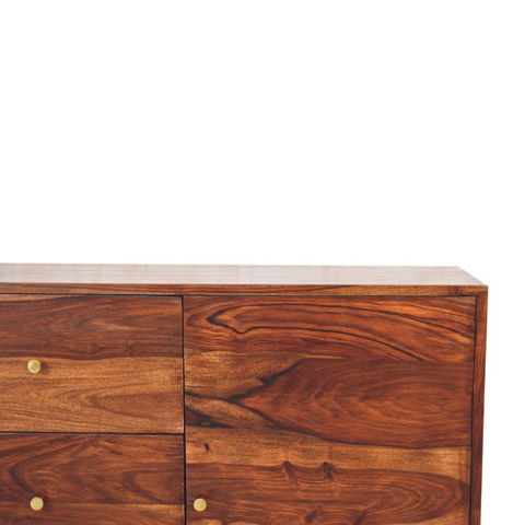 Rich warm-toned aspen sideboard made of solid mango wood with smooth finish and natural grain patterns