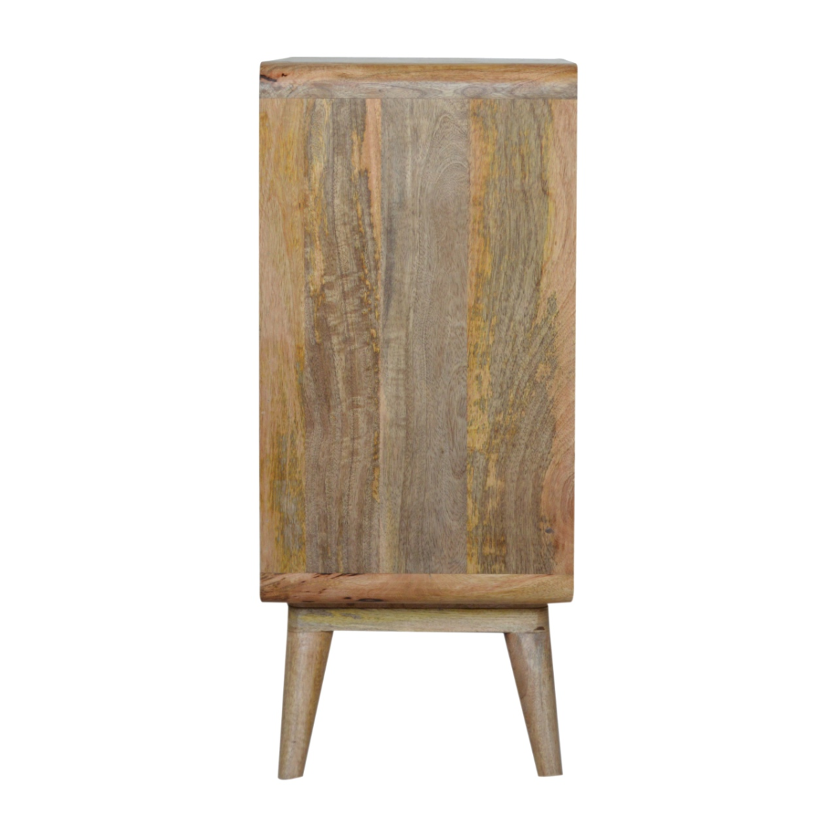 A rustic reclaimed wood side table with solid mango wood and tapered legs perfect for artisan furniture decor