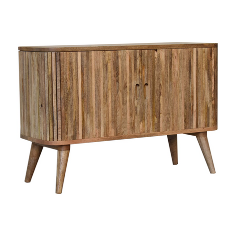 Artisan furniture solid mango wood mokka sideboard with vertical slats and tapered legs in reclaimed mango wood