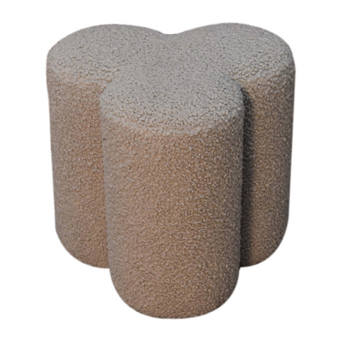 Beige textured concrete garden stool with four-lobed design from artisan furniture solid mango wood mud boucle collection