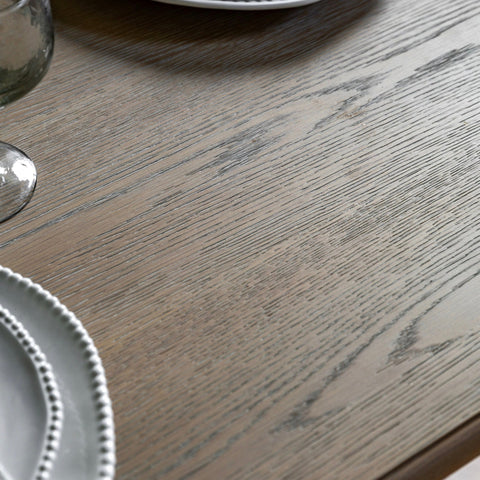 Artisan lime rectangle wash oak extending dining table with gray oak-veneer surface and subtle wood grain texture