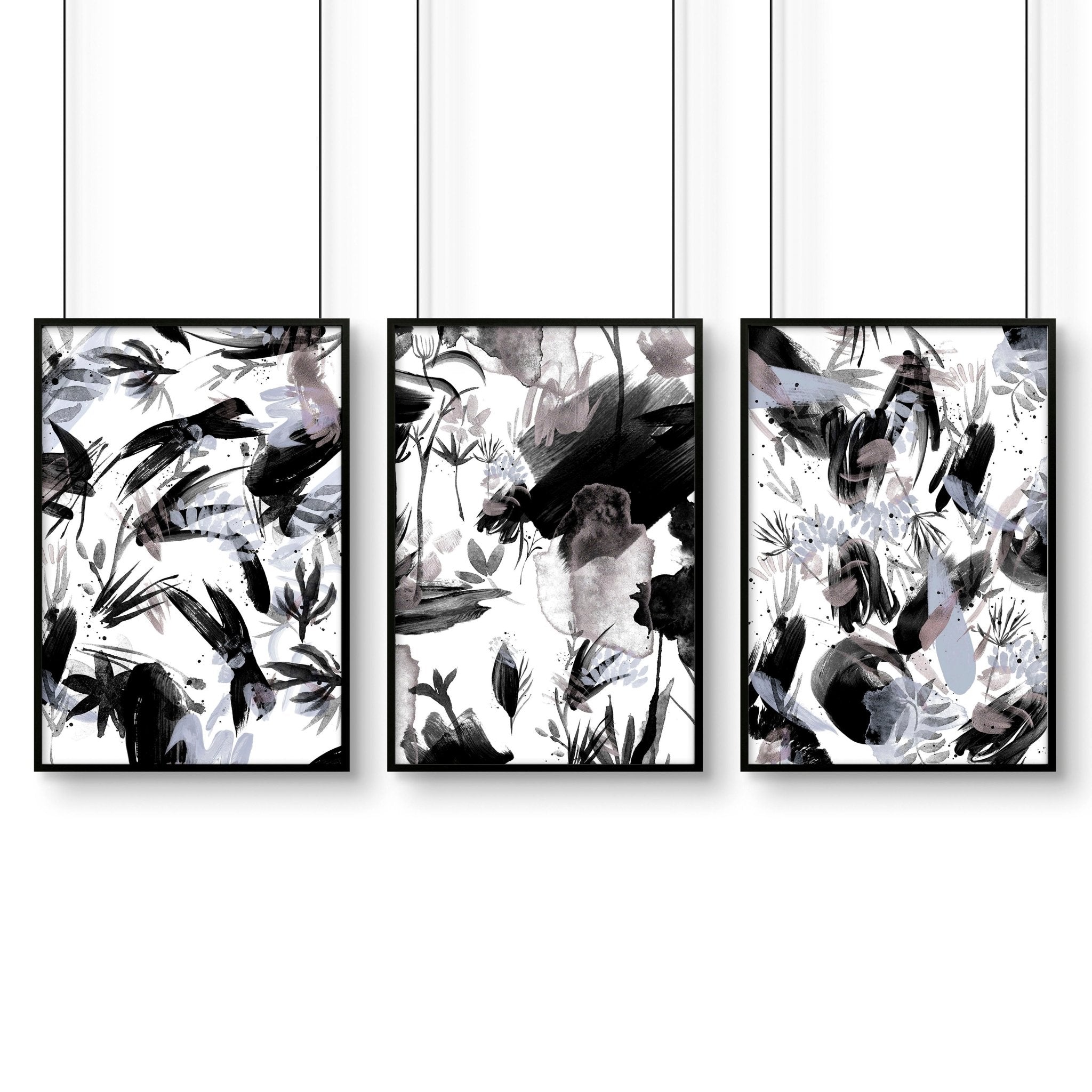Black and white wall pictures | set of 3 wall art prints