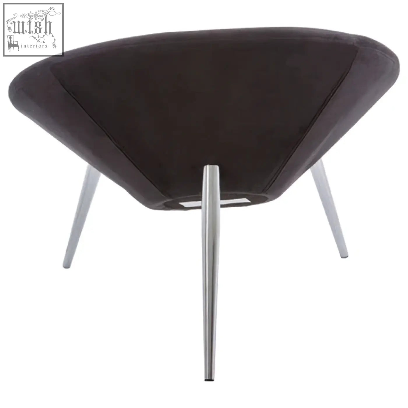 Dark brown suede conic black chair with sleek tapered chrome legs perfect for modern interiors