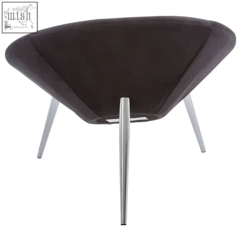 Dark brown suede conic black chair with sleek tapered chrome legs perfect for modern interiors