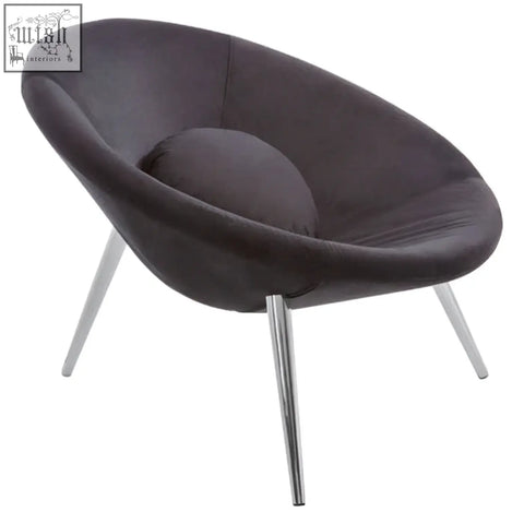 Dark gray velvet egg-shaped arto conic black chair with sleek chrome legs perfect for stylish seating
