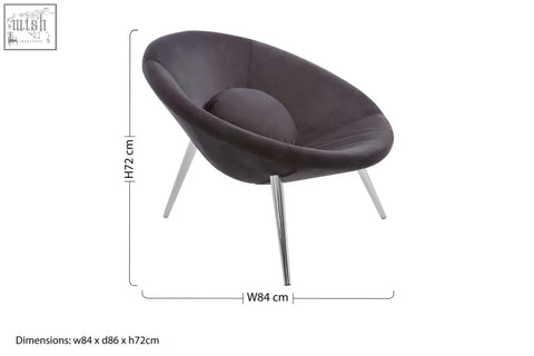 Dark gray velvet egg-shaped arto conic black chair with chrome legs perfect for stylish black chair seating