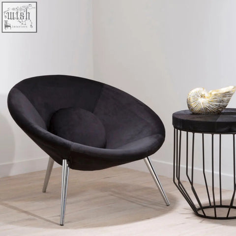 Black velvet egg-shaped conic black chair with chrome legs perfect for stylish modern seating
