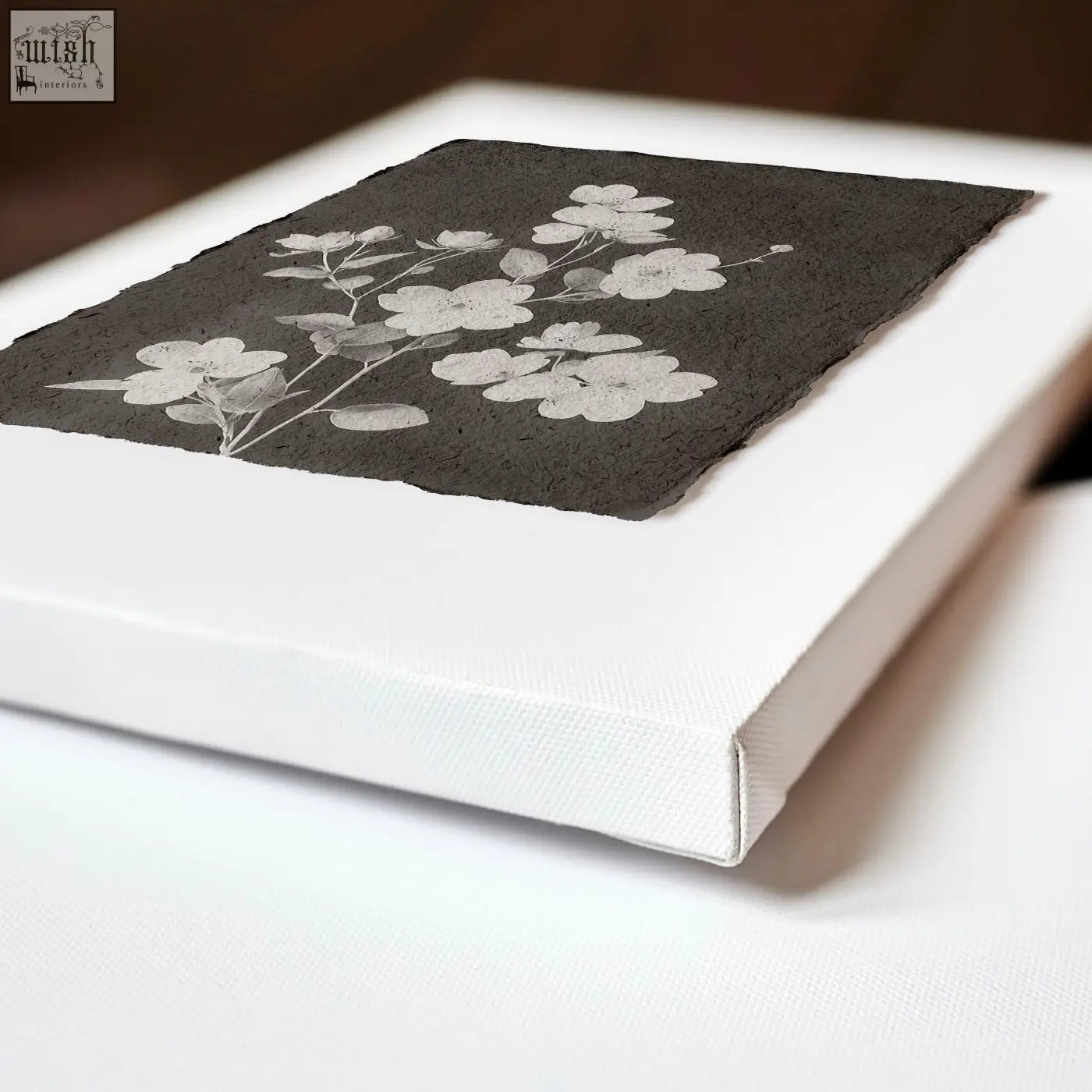 Black and white botanical wall art prints set of 3 on black canvas with white floral patterns for kitchen wall decor