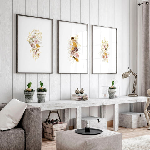 Artwork for a living room | set of 3 Shabby Chic wall art prints