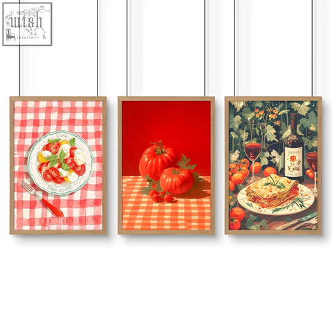 Three framed italian lifestyle wall art prints with distinct colors perfect for kitchen wall decor set of 3