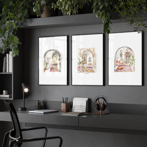 Artwork With Frame | Set of 3 Moroccan Inspired Wall art Prints