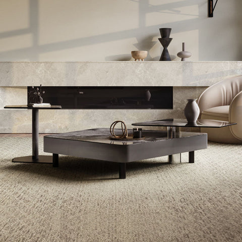 Modern matte black arya nesting coffee table with glass top and sleek metal legs for stylish living spaces