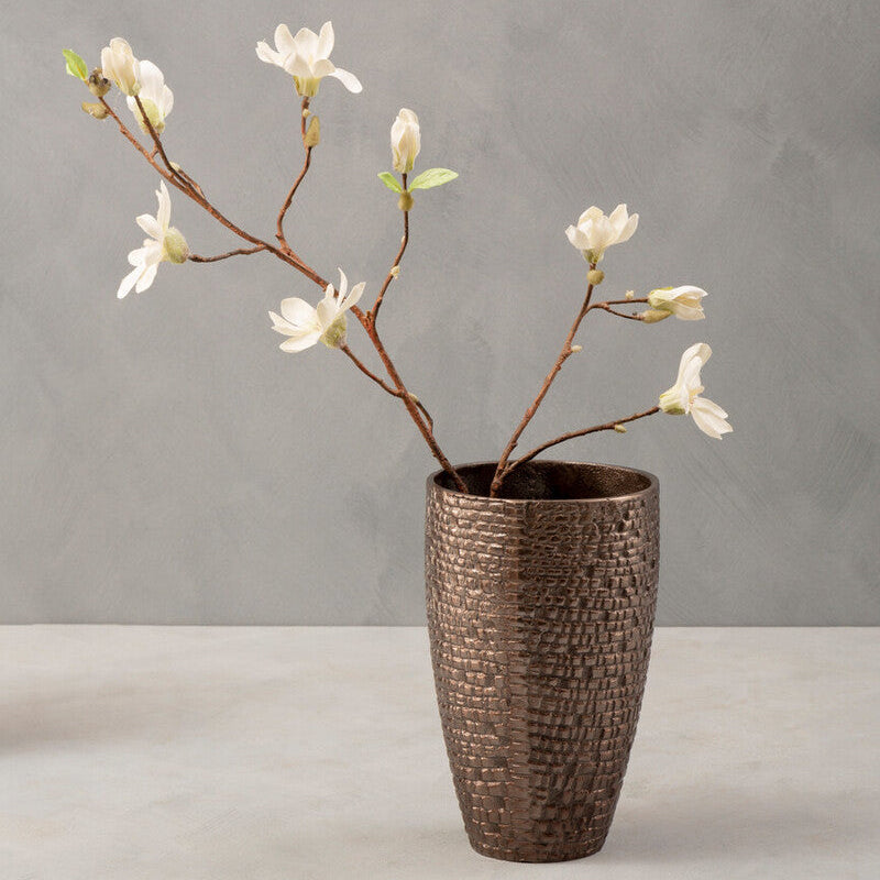 Bronze-colored ary pewter small pewter vase with a textured woven pattern perfect as a decorative pewter vase