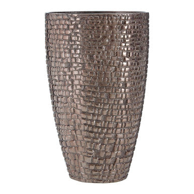 Arya pewter small pewter vase with a tall cylindrical shape and textured woven metallic silver finish