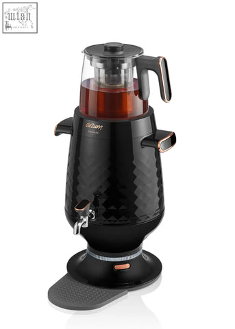 Arzum samovar ar3083 black diamond electric tea maker with transparent glass carafe and rose gold accents
