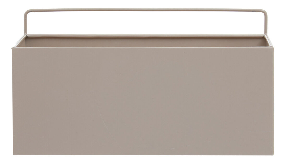 Beige metal rectangular wall plant box with handle in grey natural finish for stylish wall plant display