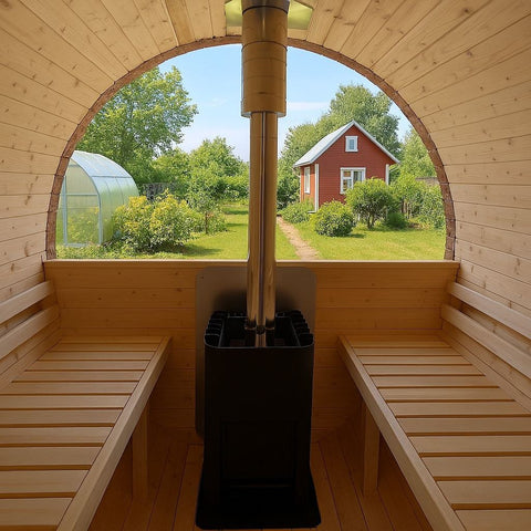Steam & Oak Gas Barrel Sauna 3m Canopy + Anteroom (Electric or Wood-Fired)