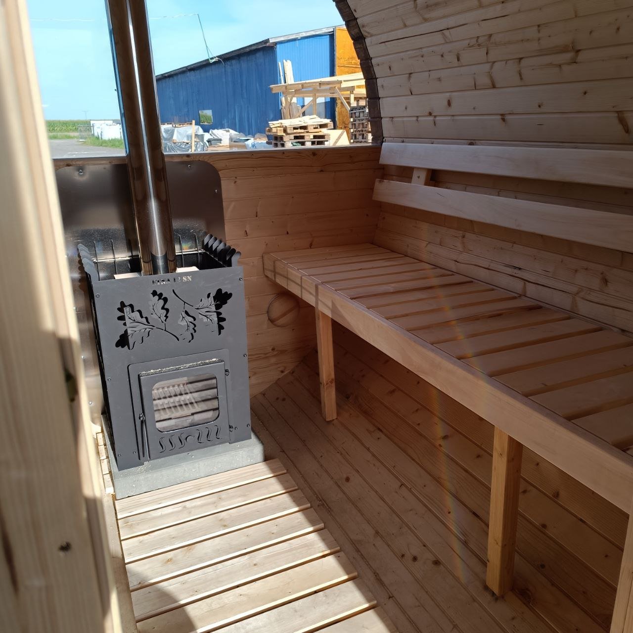 Steam & Oak Gas Barrel Sauna 3m Canopy + Anteroom (Electric or Wood-Fired)