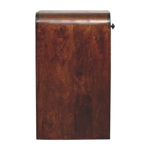 Rich dark brown mango wood bedside table with smooth polished finish and visible grain patterns from aspen collection