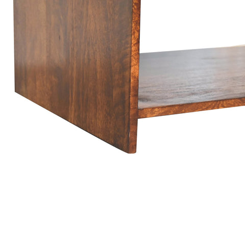 A sleek dark brown wooden aspen slim coffee table with a smooth finish and visible grain pattern