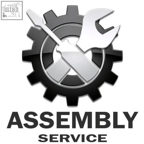 Silver screwdriver and wrench crossed over a black gear emblem for assembly service by background-checked experts secure setup