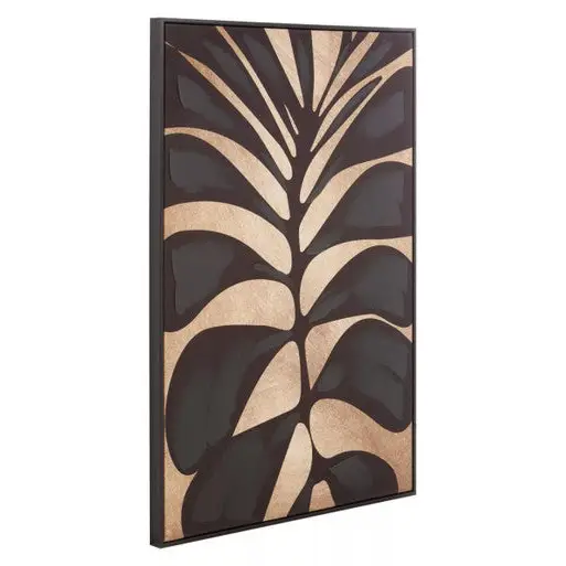 Astratto Canvas Black Leaf Design Wall Art