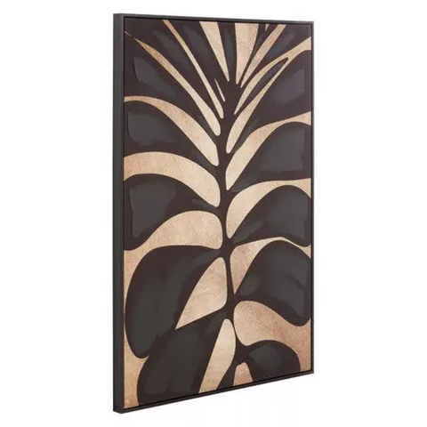 Astratto Canvas Black Leaf Design Wall Art