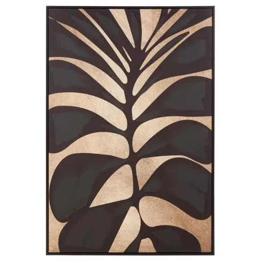 Astratto Canvas Black Leaf Design Wall Art