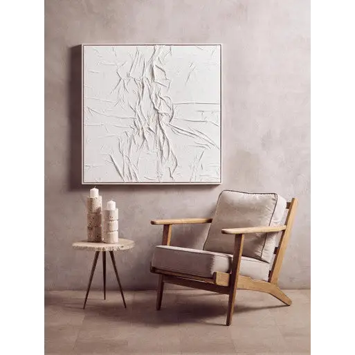 Astratto Canvas White Pleated Fabric Hand Painted Wall Art