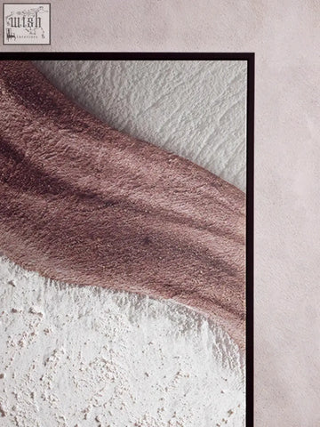 Abstract wall art with rose-gold metallic ribbon on white grainy surface perfect earthy tones textured wall decor