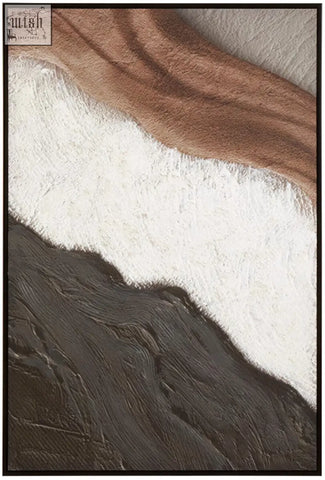 Abstract tri-color earthy tones textured wall art with layered brown white and dark gray tones textured wall design