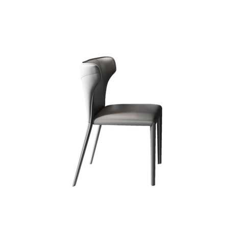 Modern gray upholstered dining chair with metal legs paired with astrid dining table featuring sintered stone top