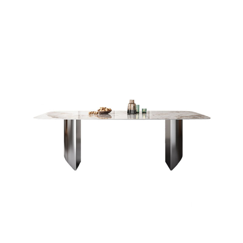 Modern astrid dining table with polished sintered stone marble top and sleek tapered metallic legs