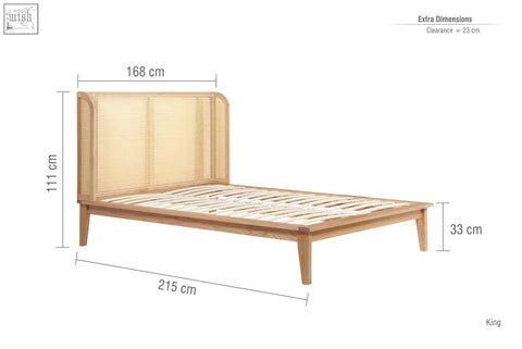King size bed frame with light oak wood and woven cane headboard from the astrid rattan king collection