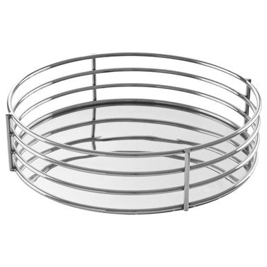 Astro silver round tray with circular chrome wire basket and reflective mirrored base stainless steel silver tray