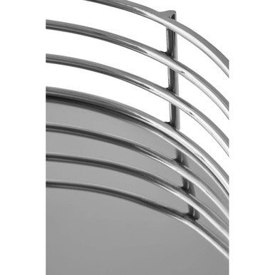 Curved chrome metal towel rack with sleek silver stainless steel finish and mirrored base perfect for modern bathrooms
