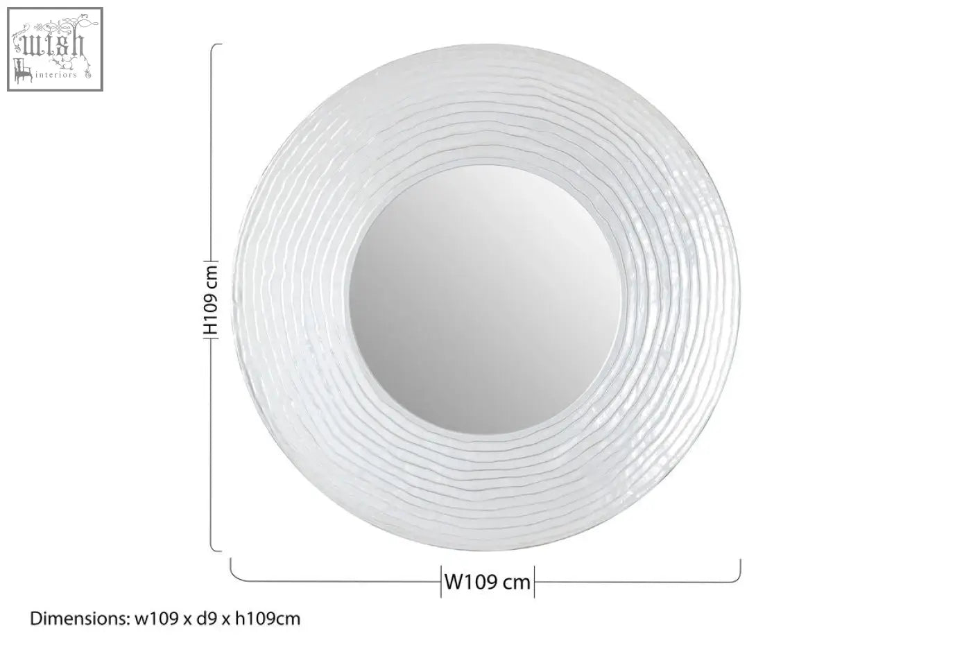 Athena round wall mirror with silver finish featuring a 109 cm diameter and concentric ridged texture round wall mirror