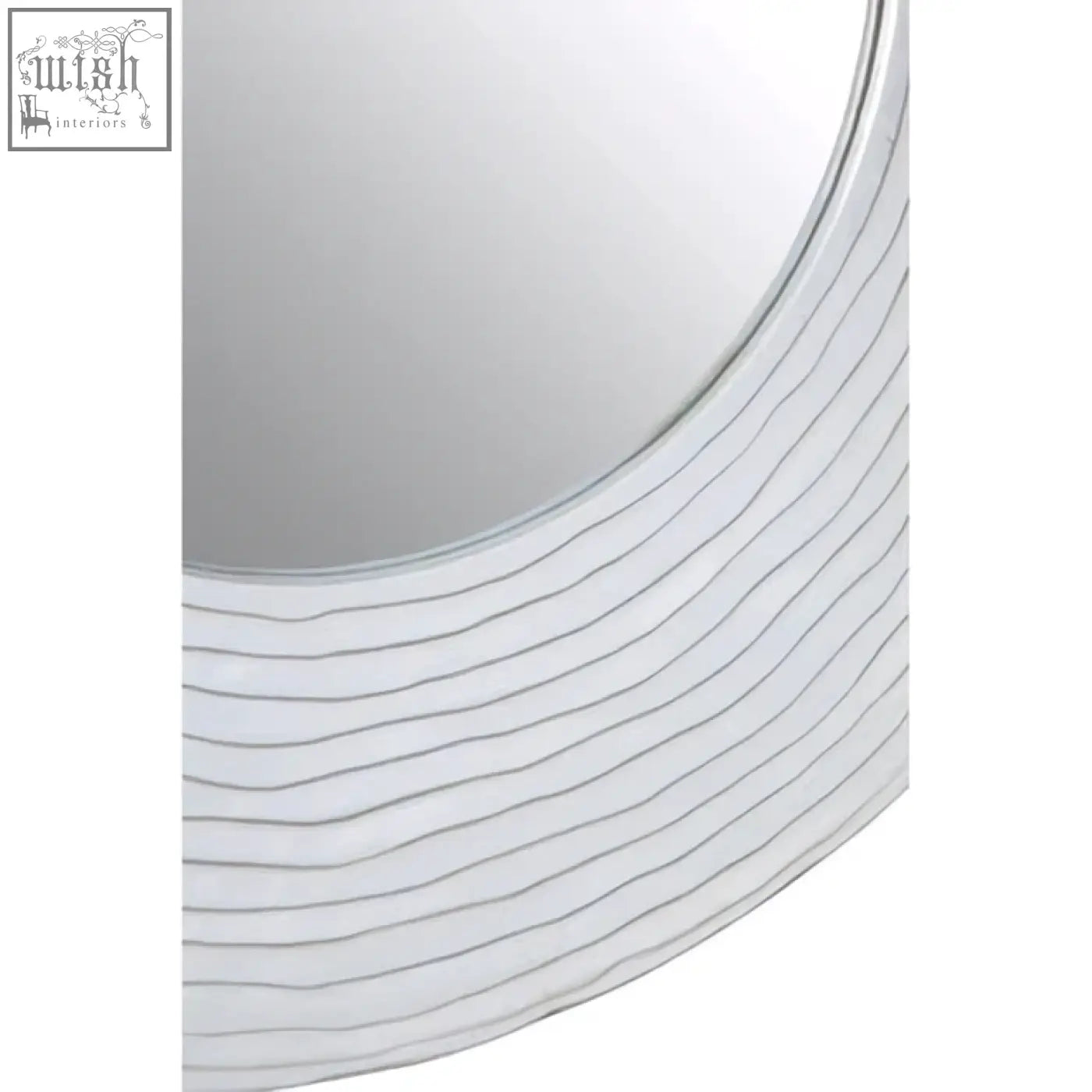 Athena round wall mirror with a sleek curved frame and reflective silver finish perfect as a stylish round wall mirror