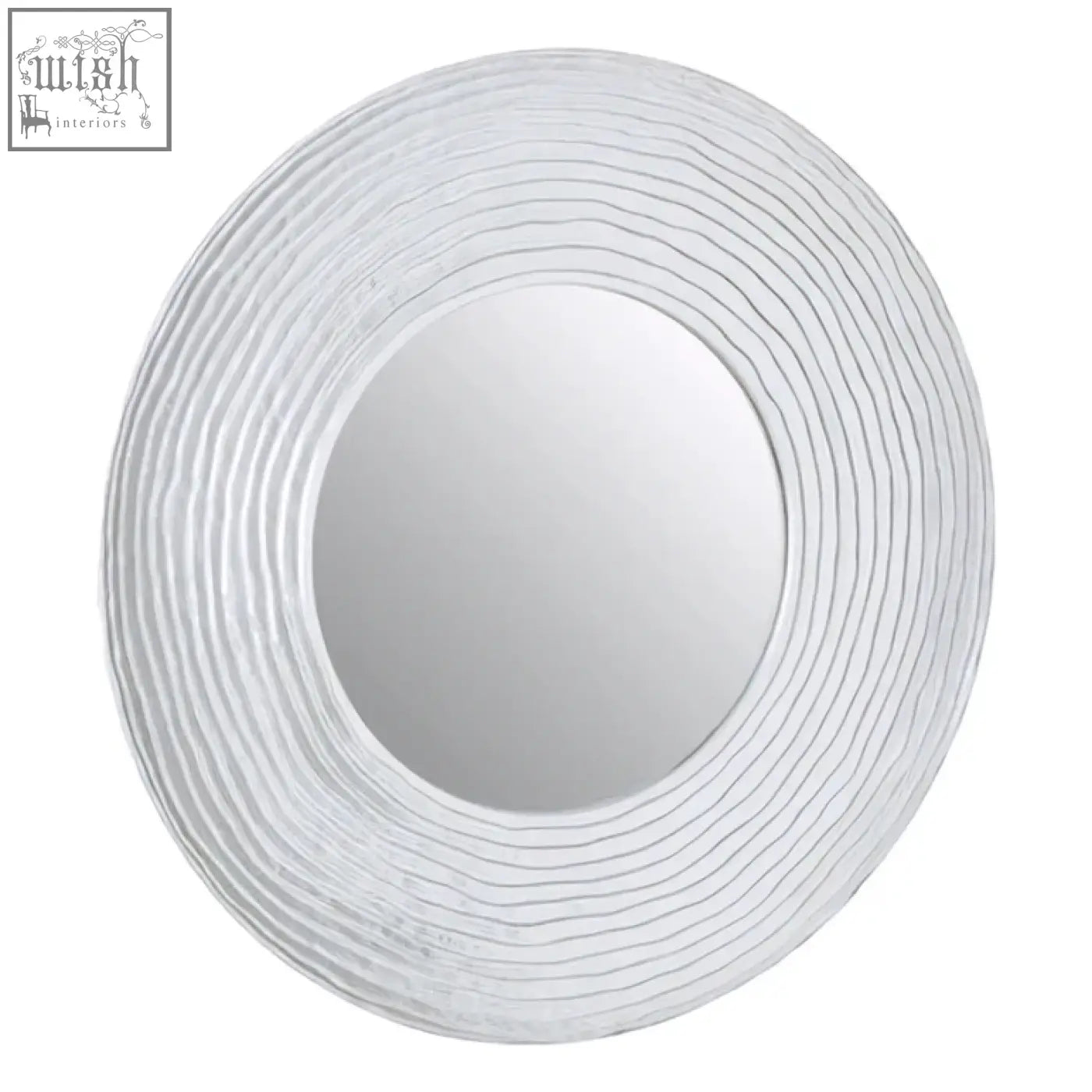 Athena round wall mirror with silver finish and textured ribbed frame is a stylish round wall mirror